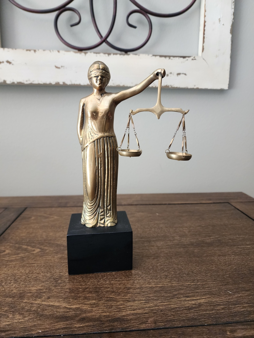 Gold Lady Justice Sculpture on Black Base - Decorative Home Art 10" tall